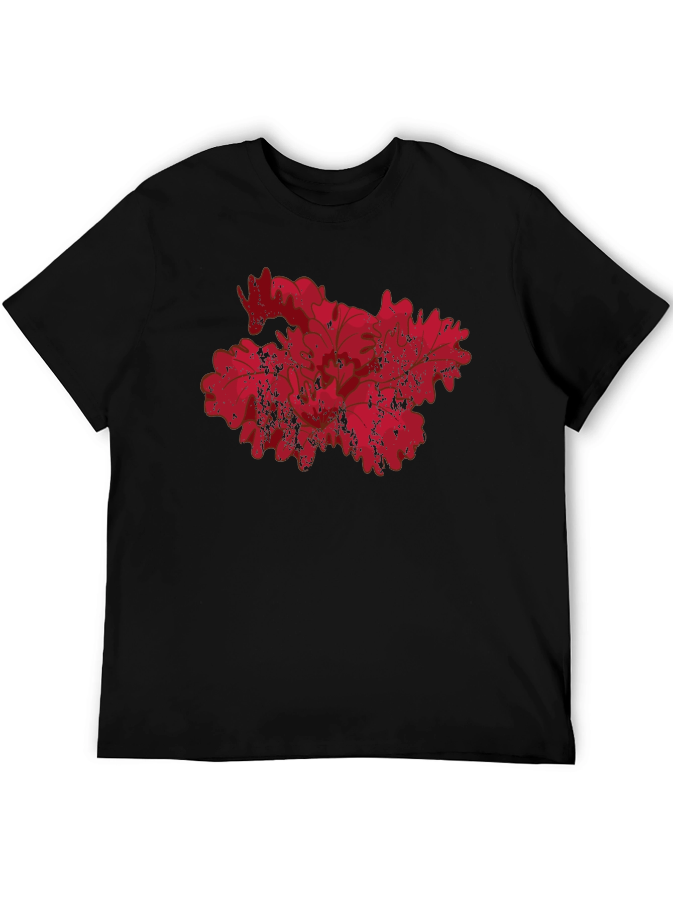 Red Floral Grunge Graphic Black T-Shirt