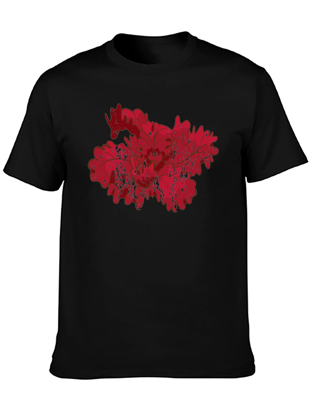 Red Floral Grunge Graphic Black T-Shirt