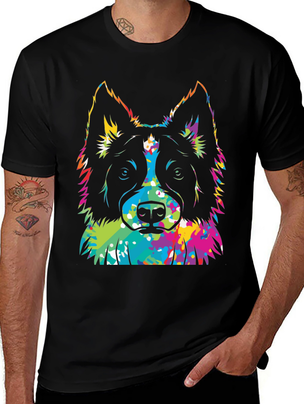 Colorful Dog Graphic T-Shirt