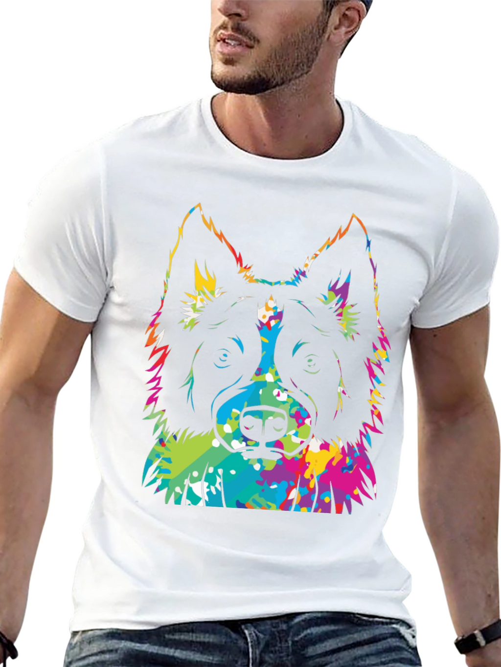 Colorful Dog Graphic T-Shirt