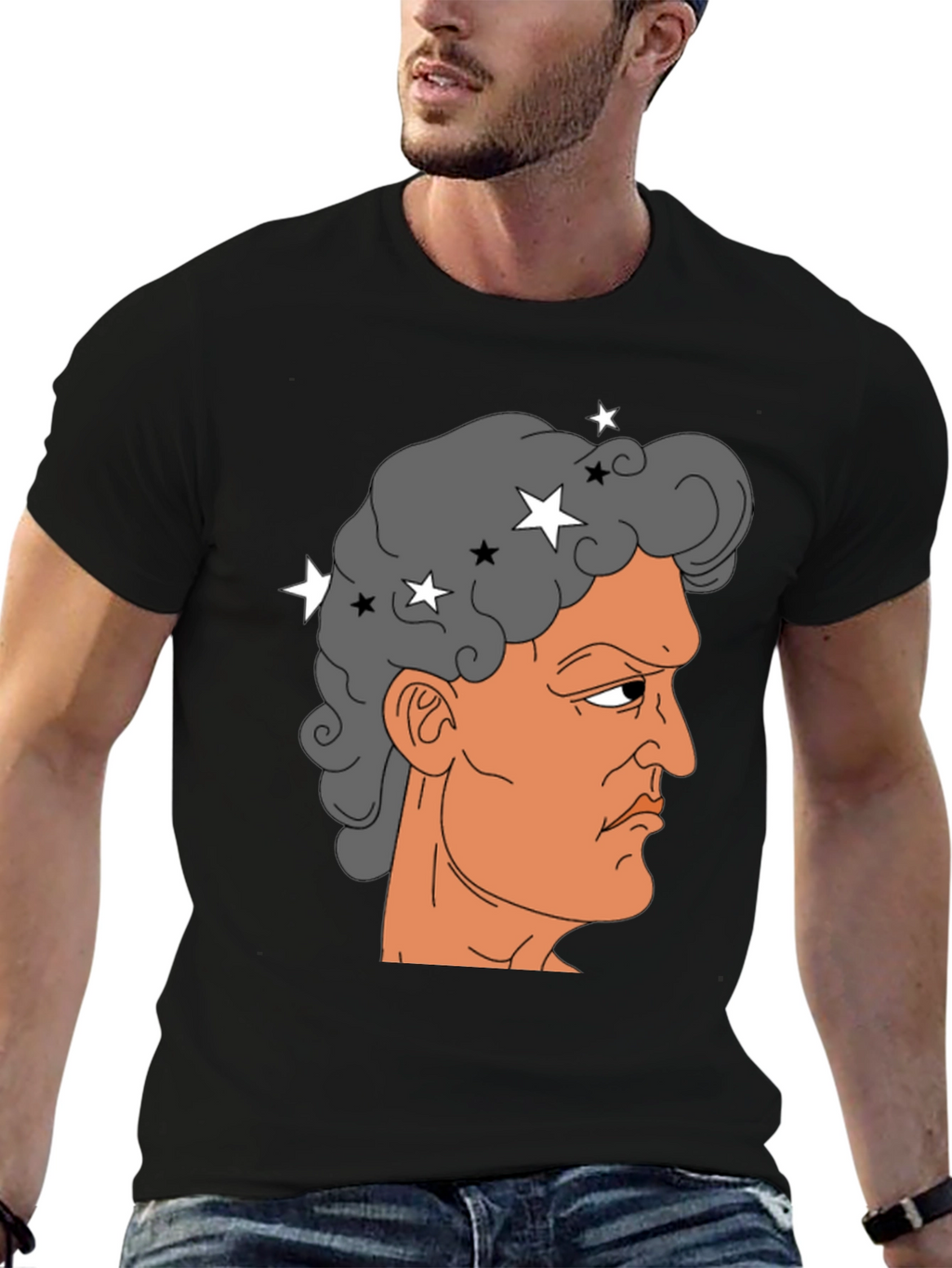 Meme Man Portrait Black Cotton Tee