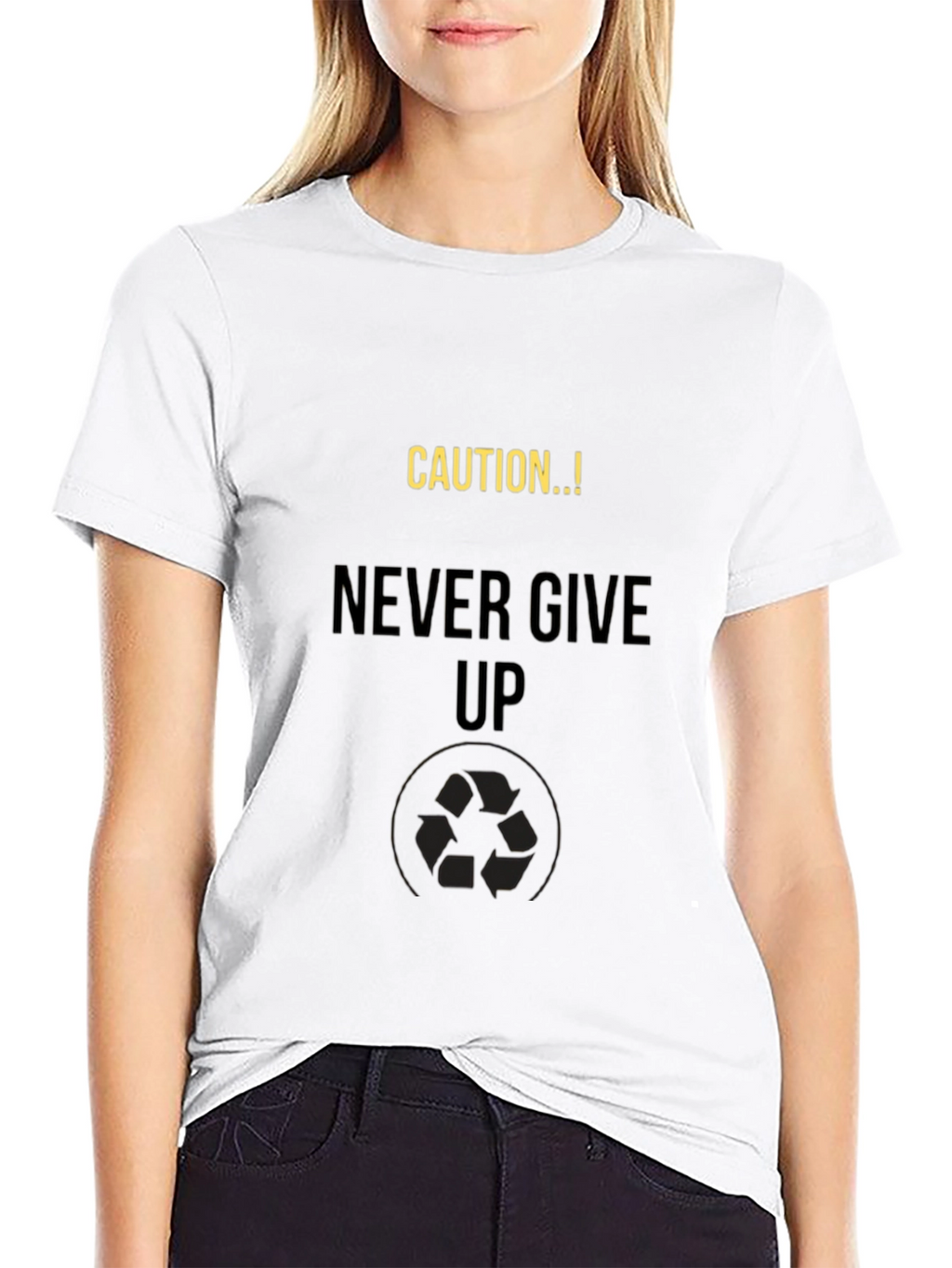 Caution Never Give Up Black T-Shirt
