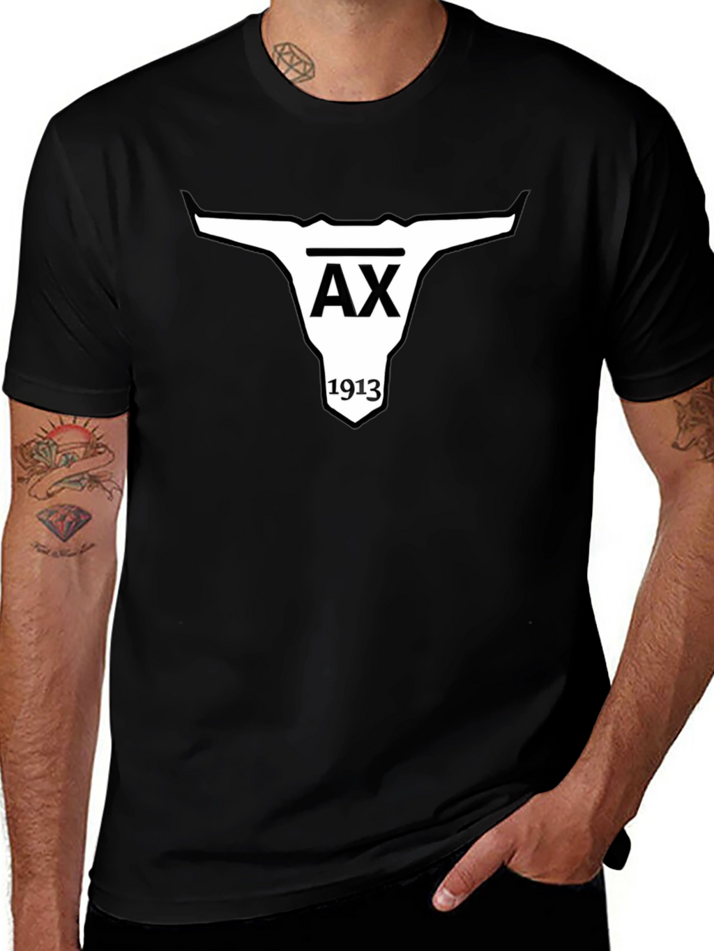 AX 1913 Bull Skull Graphic Black T-Shirt