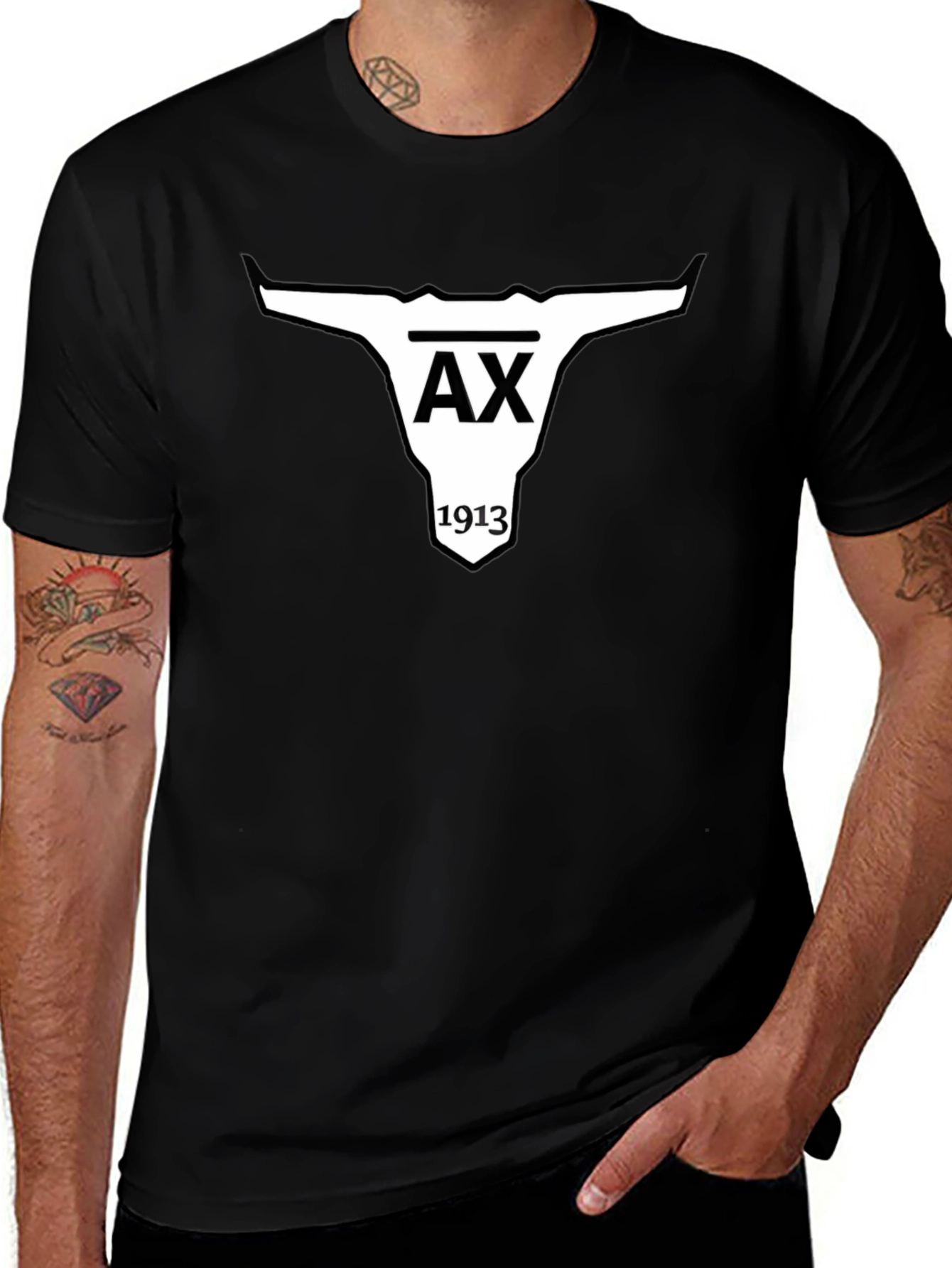 AX 1913 Bull Skull Graphic Black T-Shirt