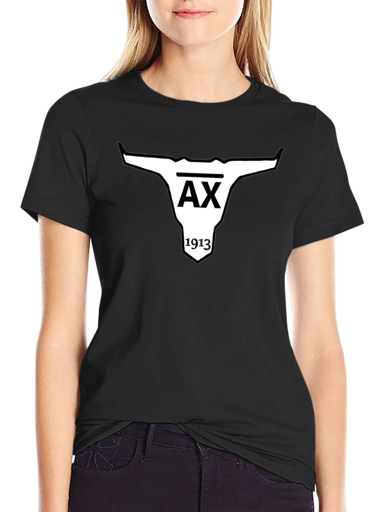 AX 1913 Bull Skull Graphic Black T-Shirt