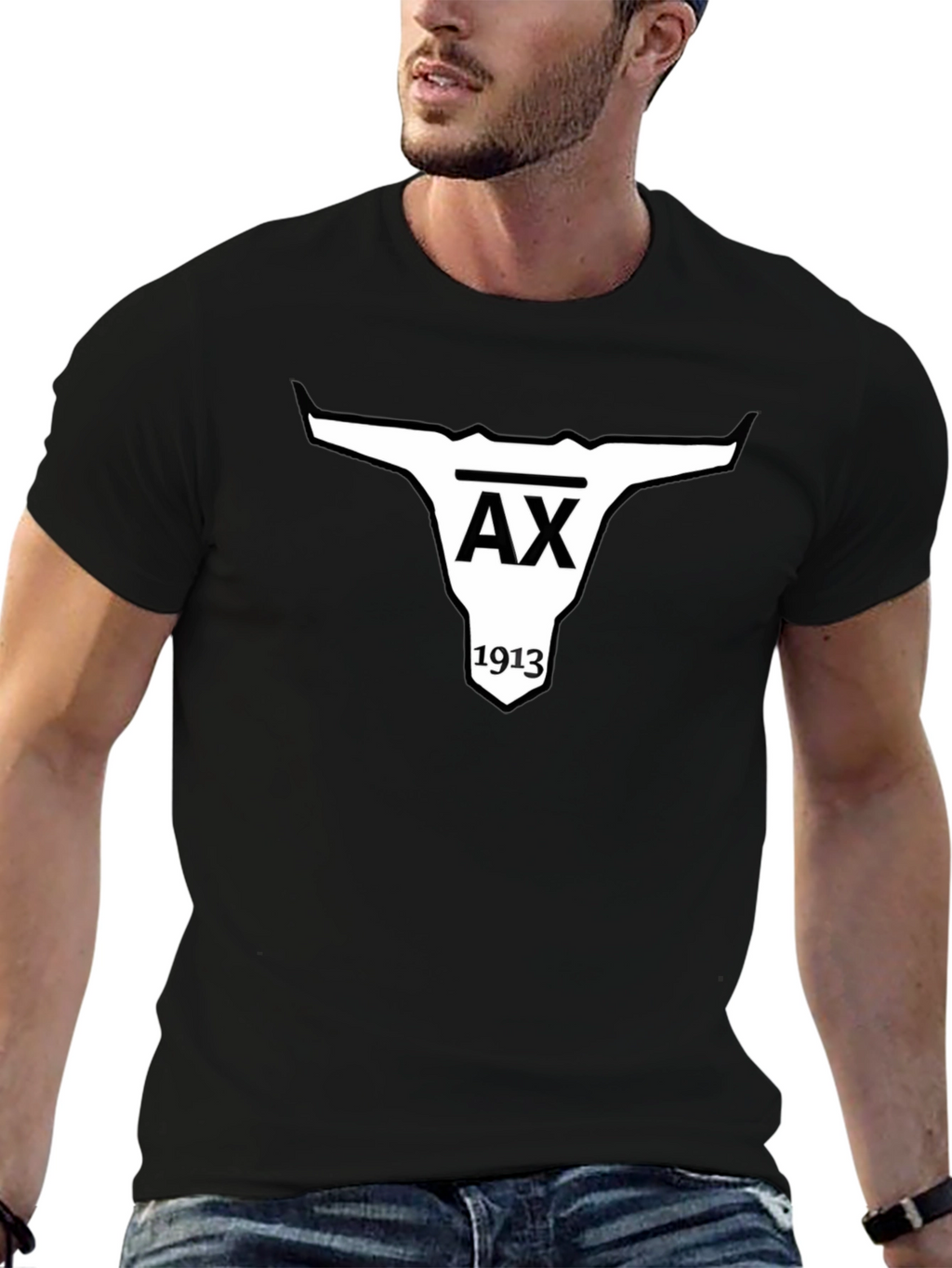 AX 1913 Bull Skull Graphic Black T-Shirt