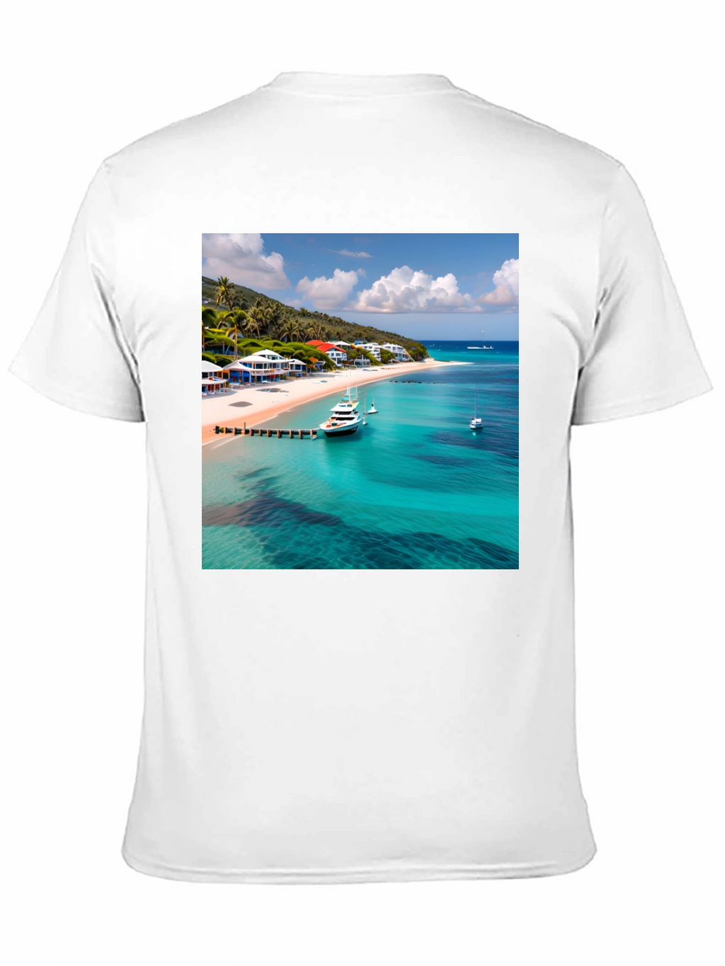 Tropical Beach Print Black T-Shirt