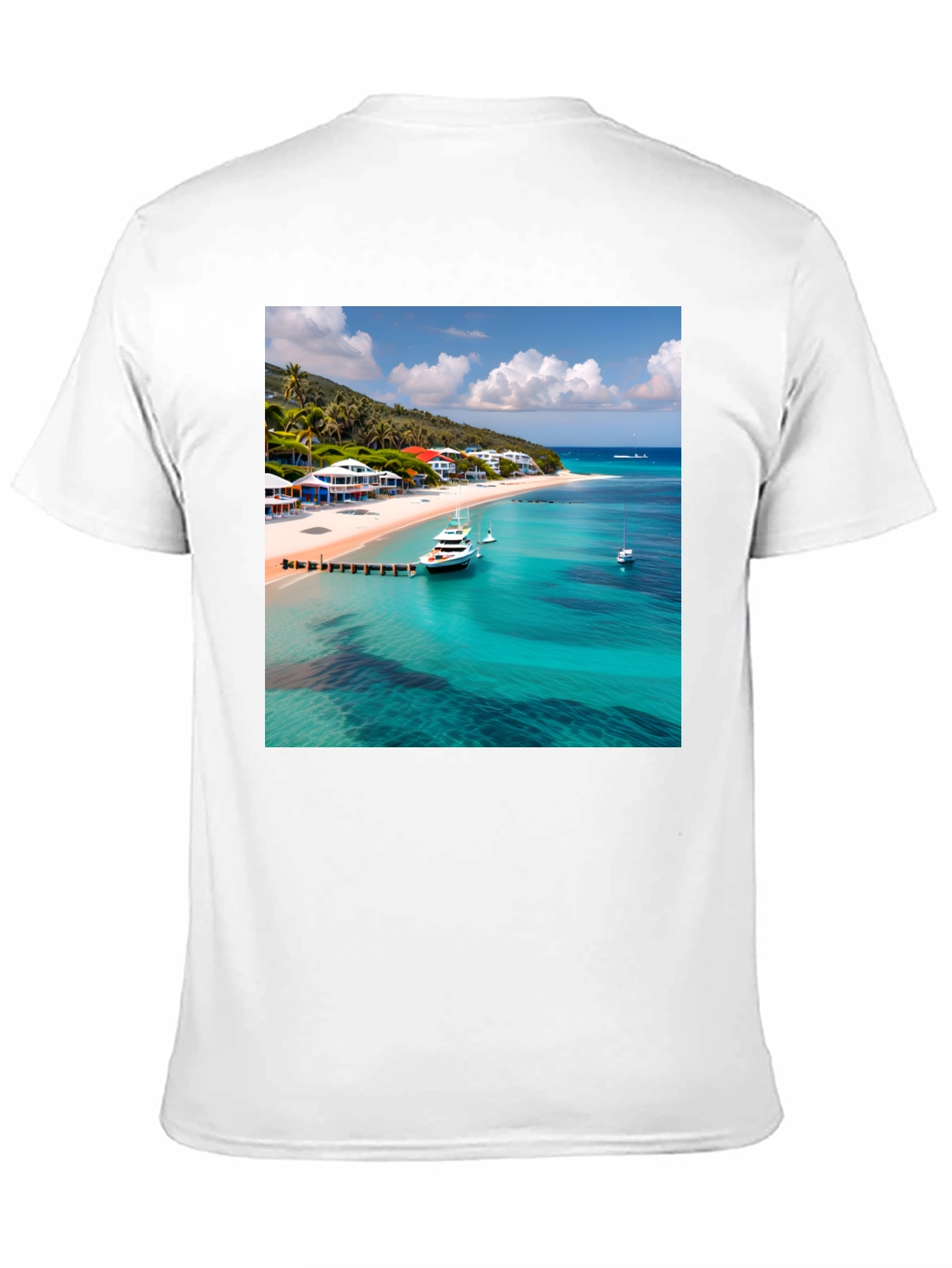Tropical Beach Print Black T-Shirt