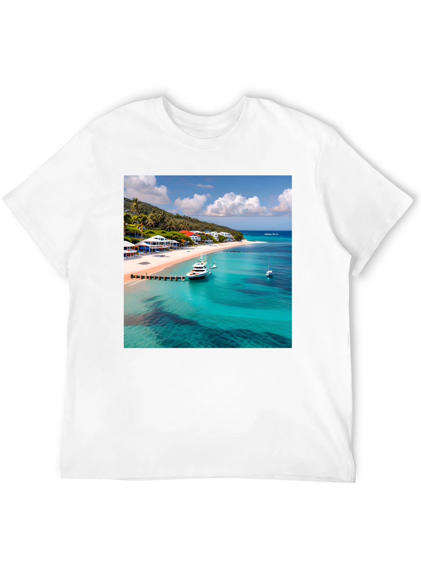 Tropical Beach Print Black T-Shirt