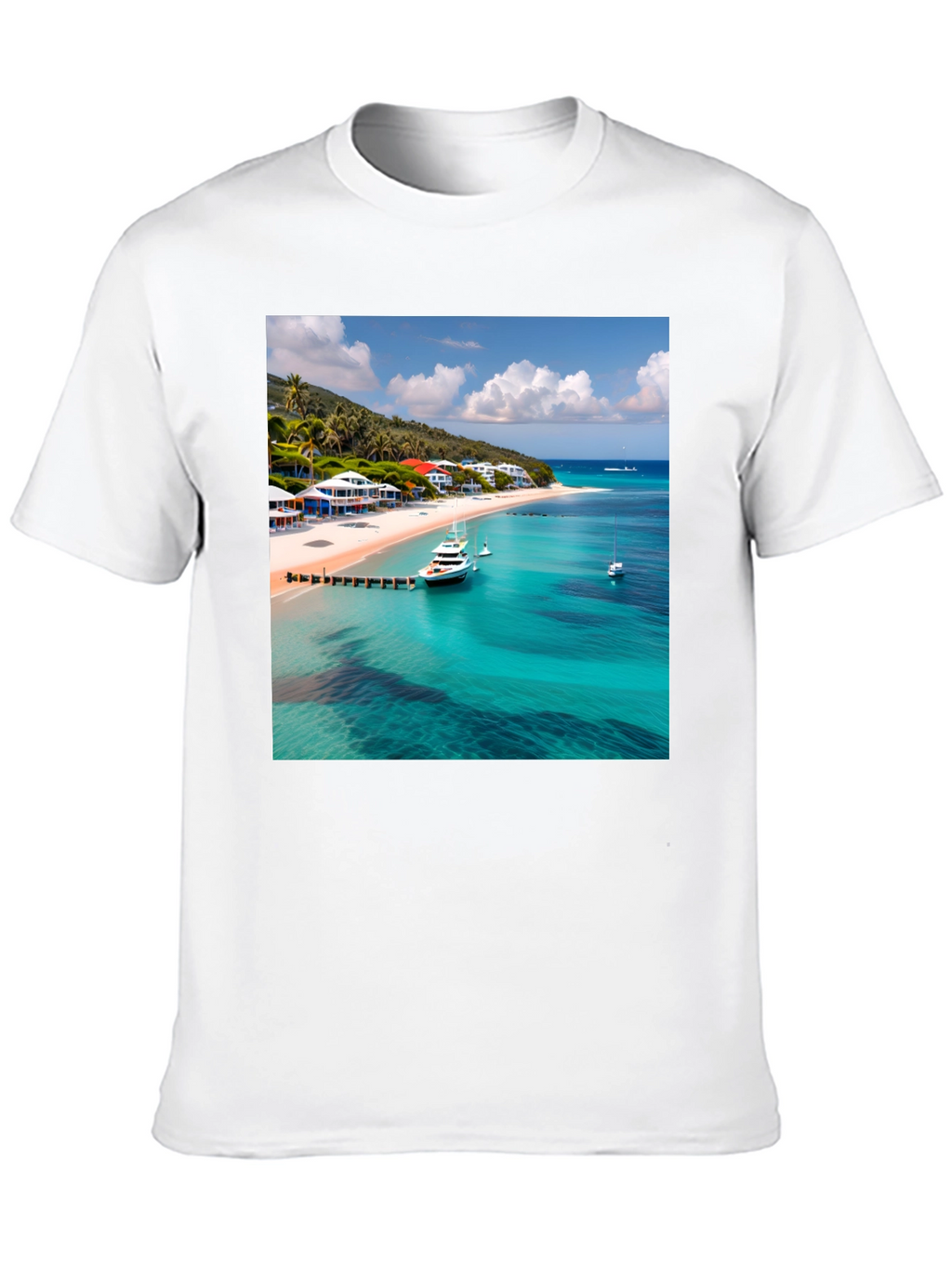 Tropical Beach Print Black T-Shirt