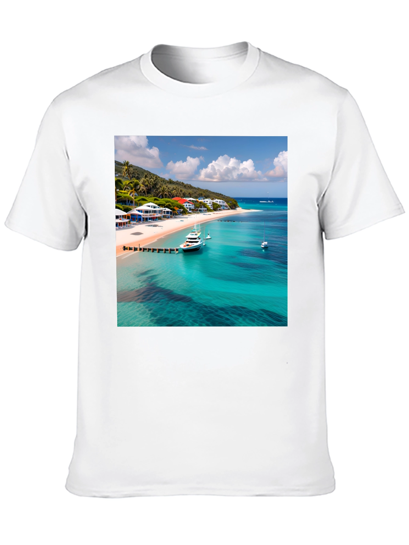 Tropical Beach Print Black T-Shirt
