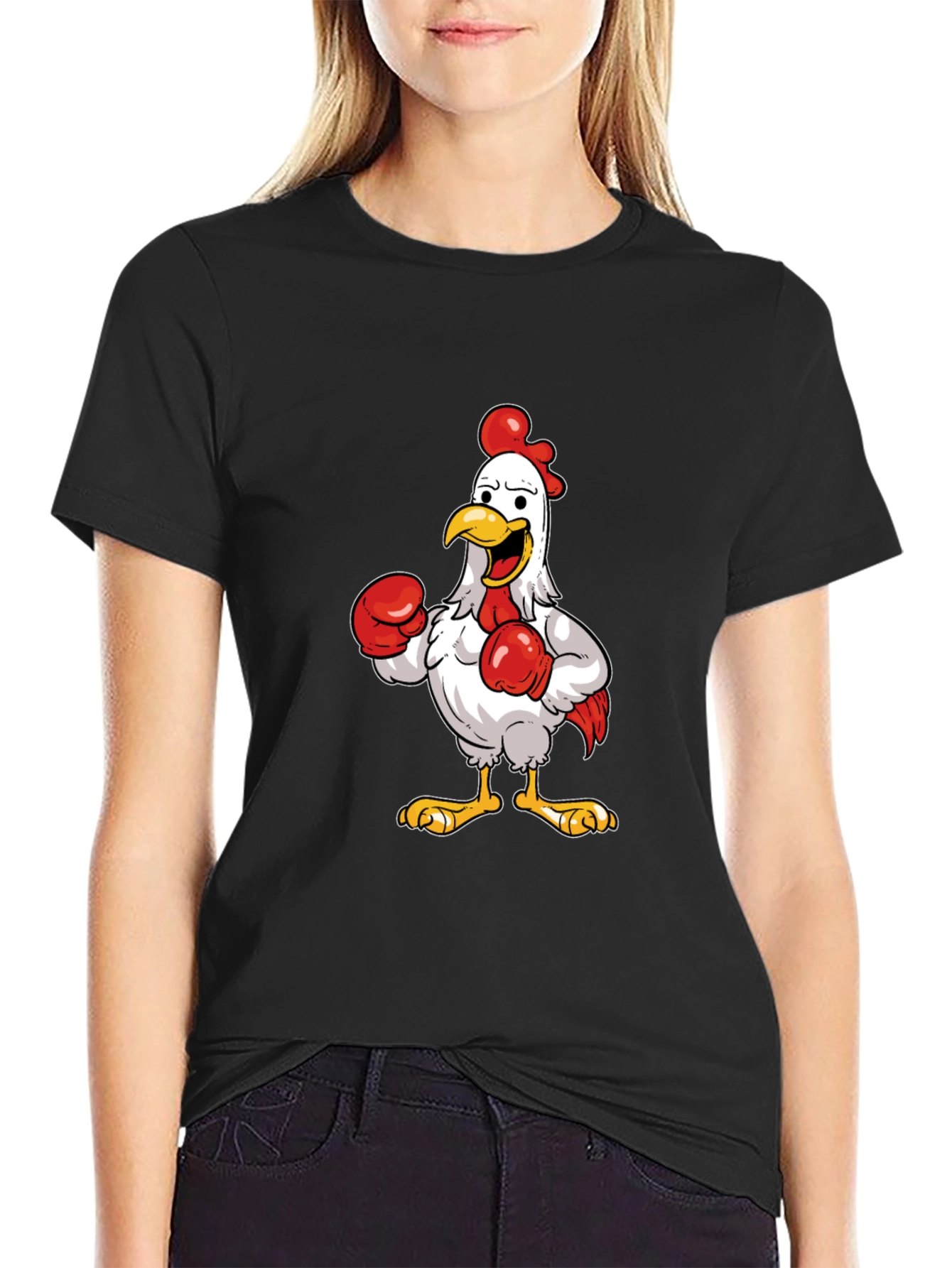 Boxing Chicken Graphic T-Shirt - Black Cotton Tee