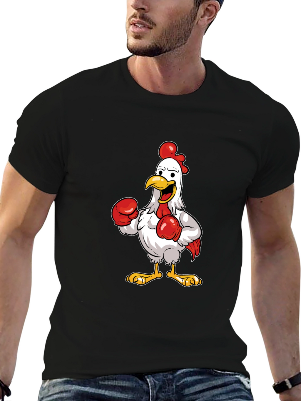 Boxing Chicken Graphic T-Shirt - Black Cotton Tee