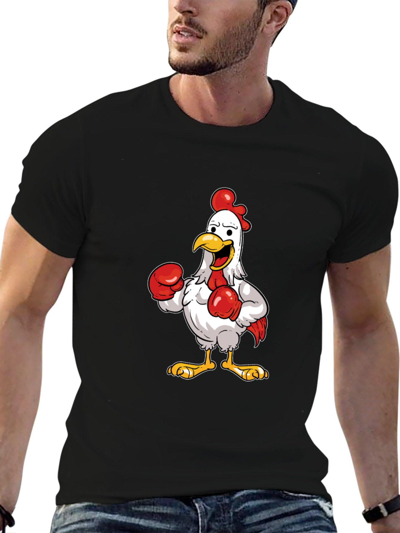 Boxing Chicken Graphic T-Shirt - Black Cotton Tee