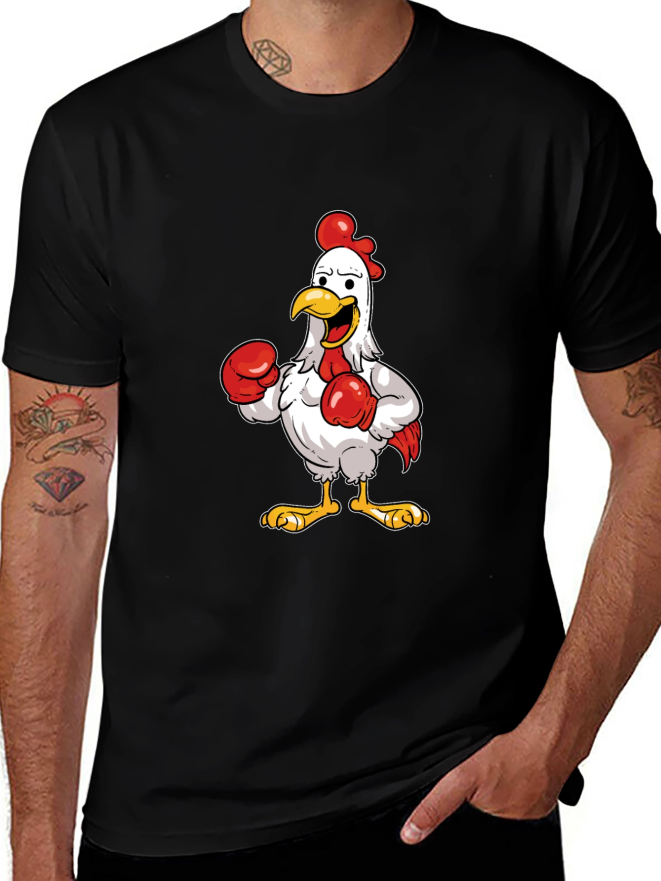 Boxing Chicken Graphic T-Shirt - Black Cotton Tee
