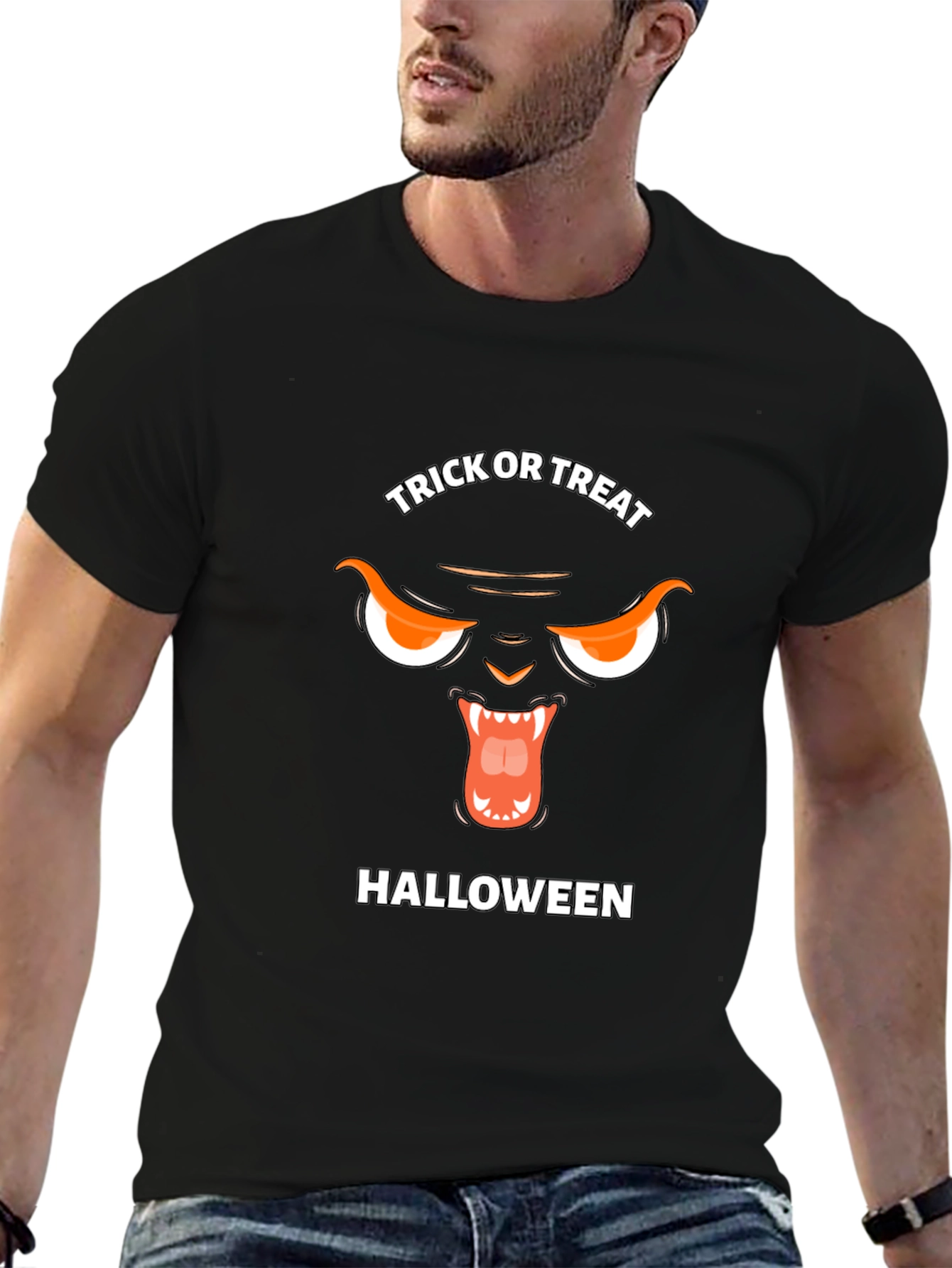 Halloween Trick or Treat Black Cat Graphic Tee