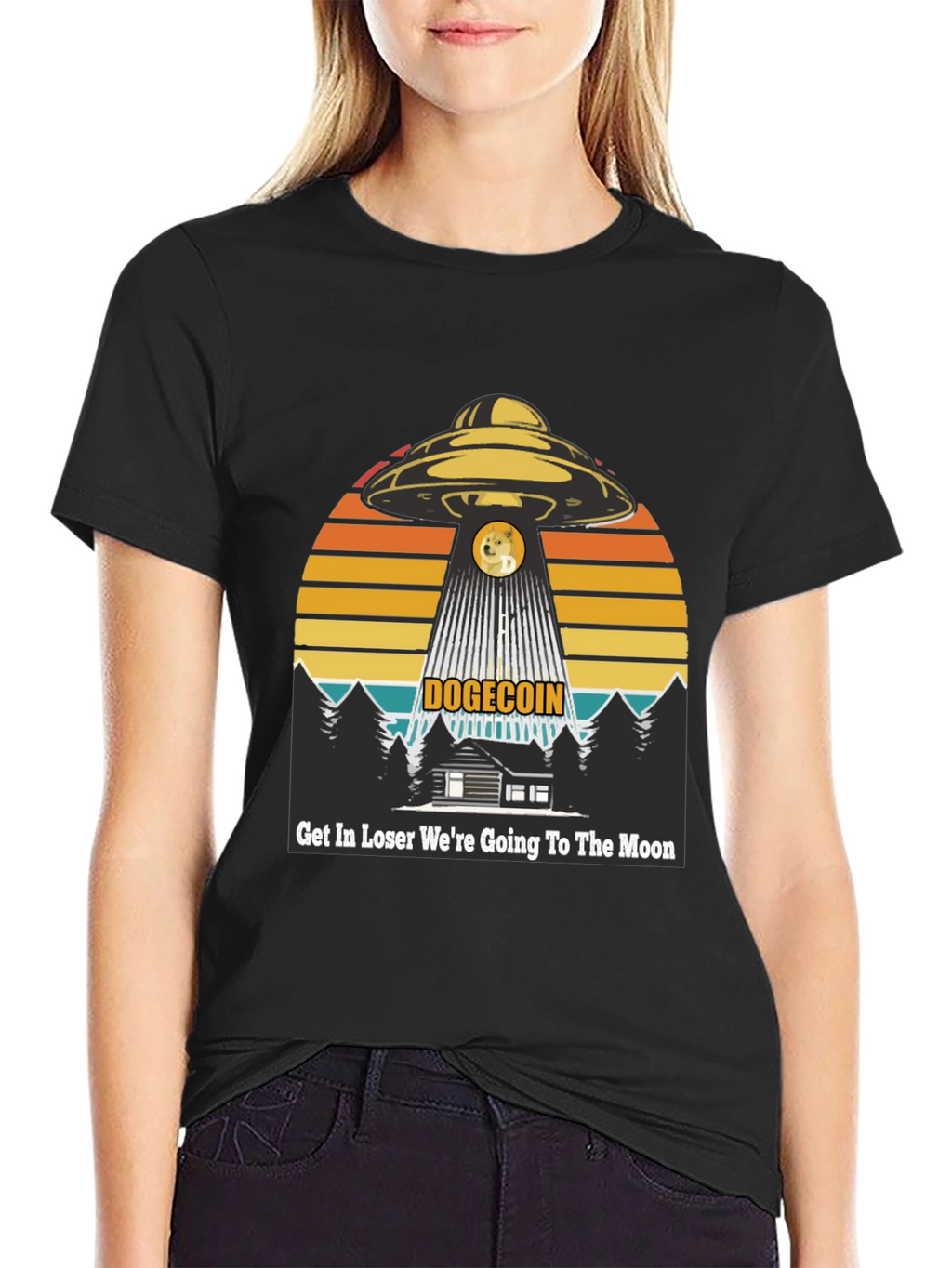 Dogecoin UFO T-Shirt: Get In Loser Moon Bound!