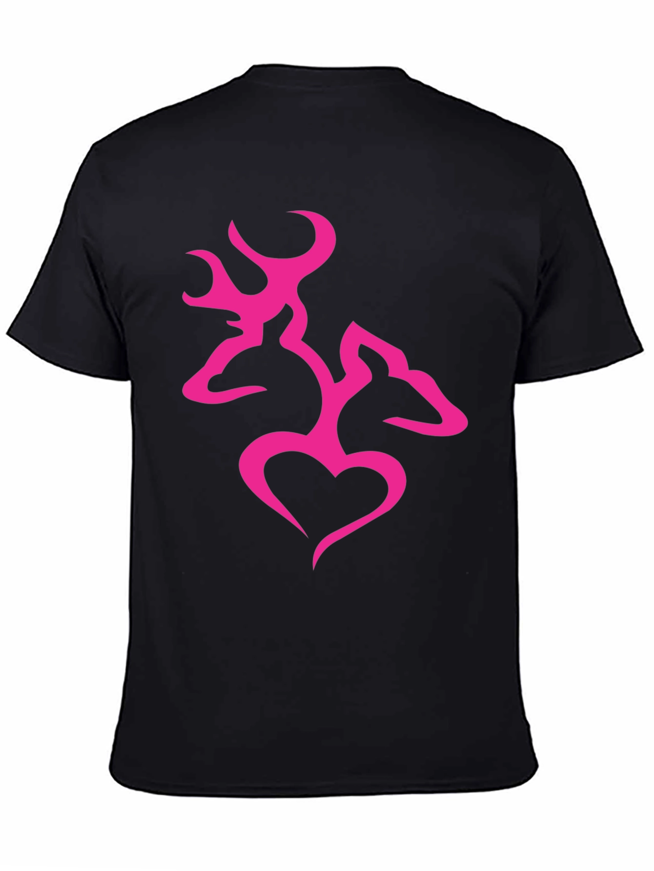 Mens Black T-Shirt with Pink Deer Heart Graphic