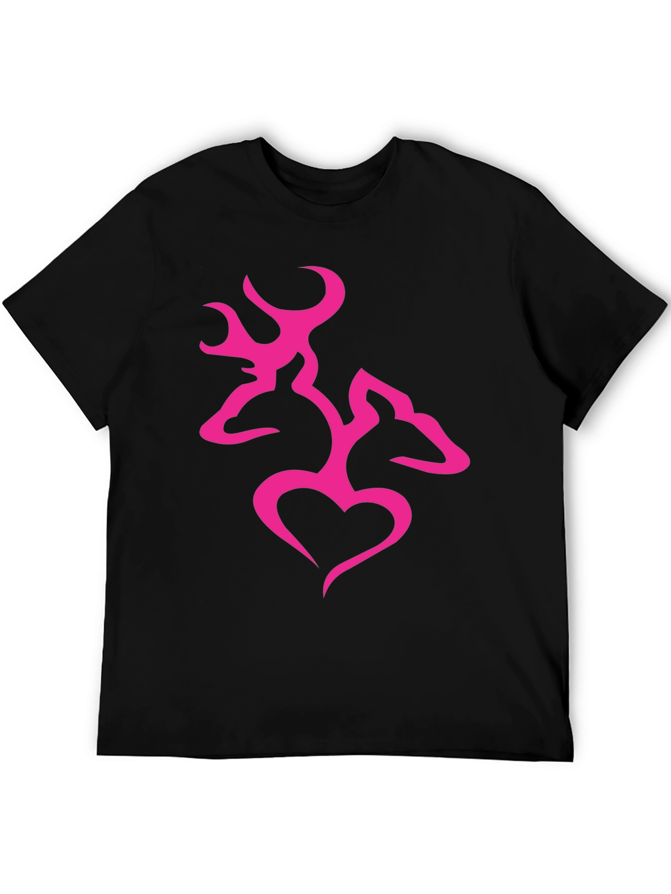 Mens Black T-Shirt with Pink Deer Heart Graphic