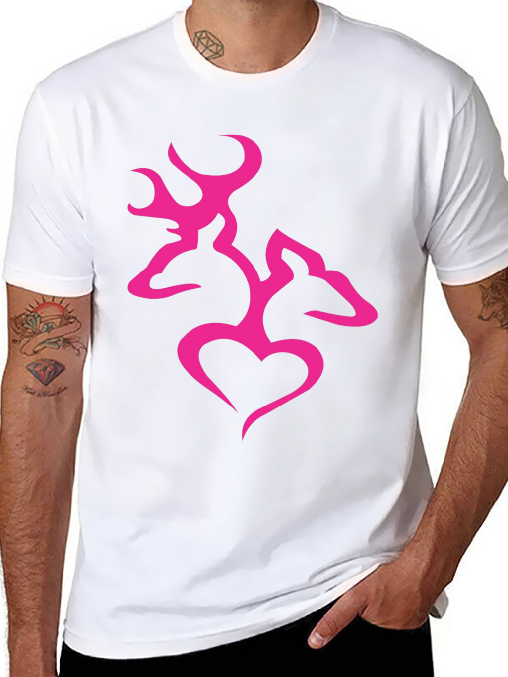 Mens Black T-Shirt with Pink Deer Heart Graphic