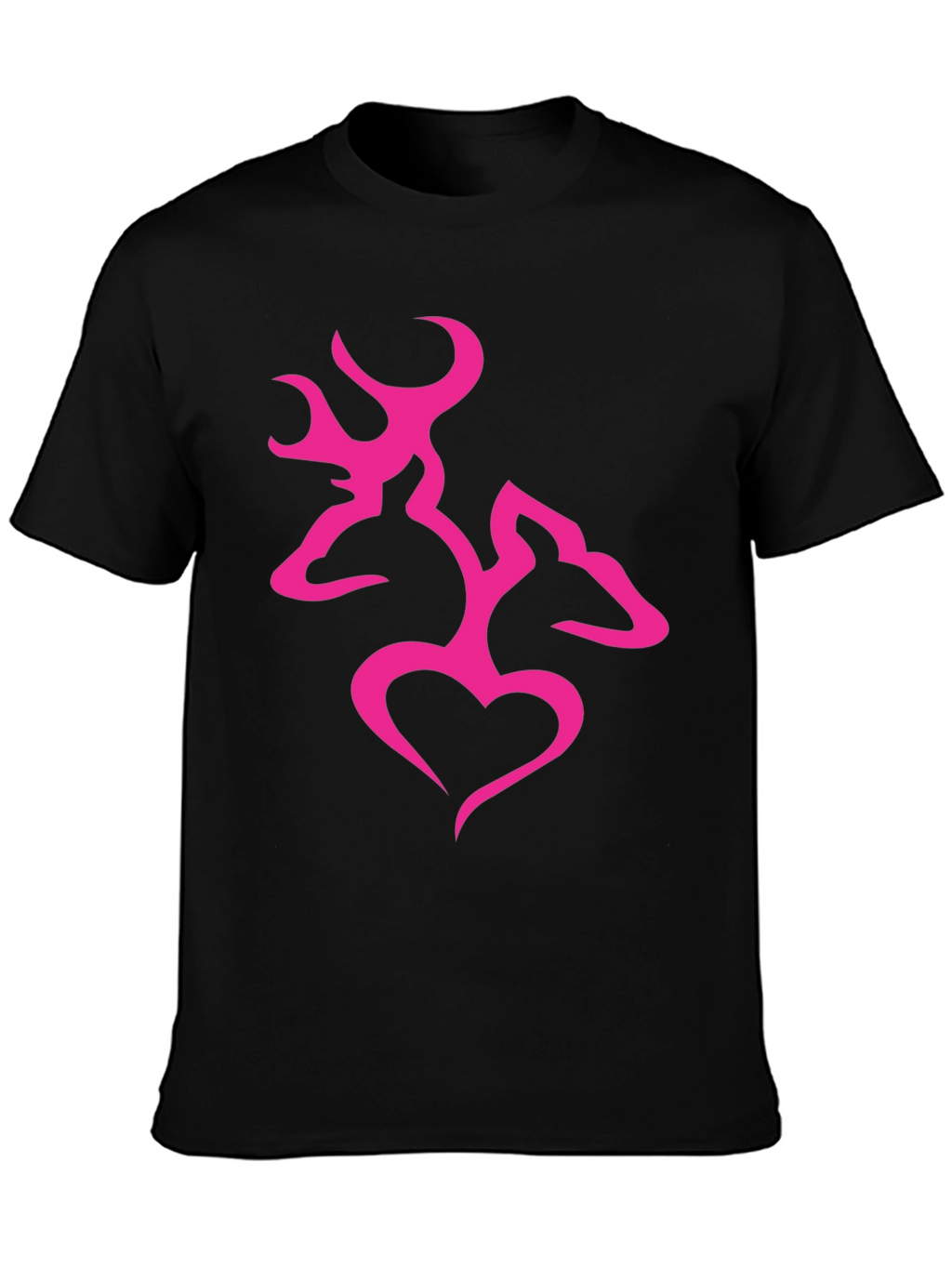 Mens Black T-Shirt with Pink Deer Heart Graphic