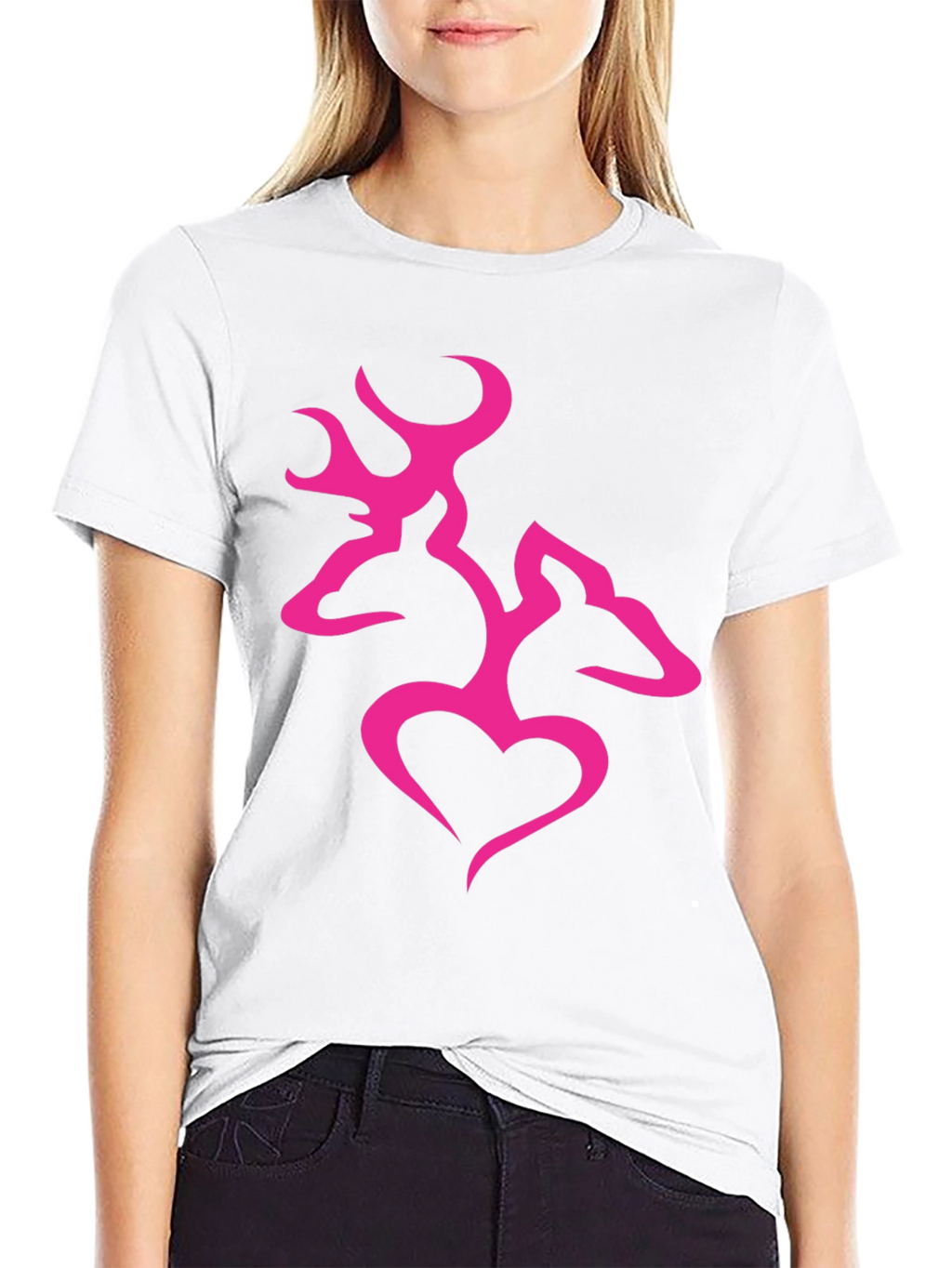 Mens Black T-Shirt with Pink Deer Heart Graphic