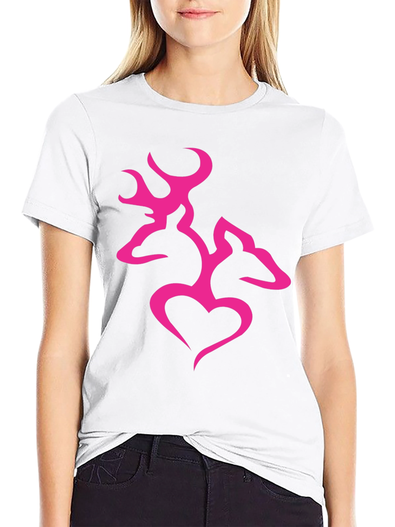 Mens Black T-Shirt with Pink Deer Heart Graphic