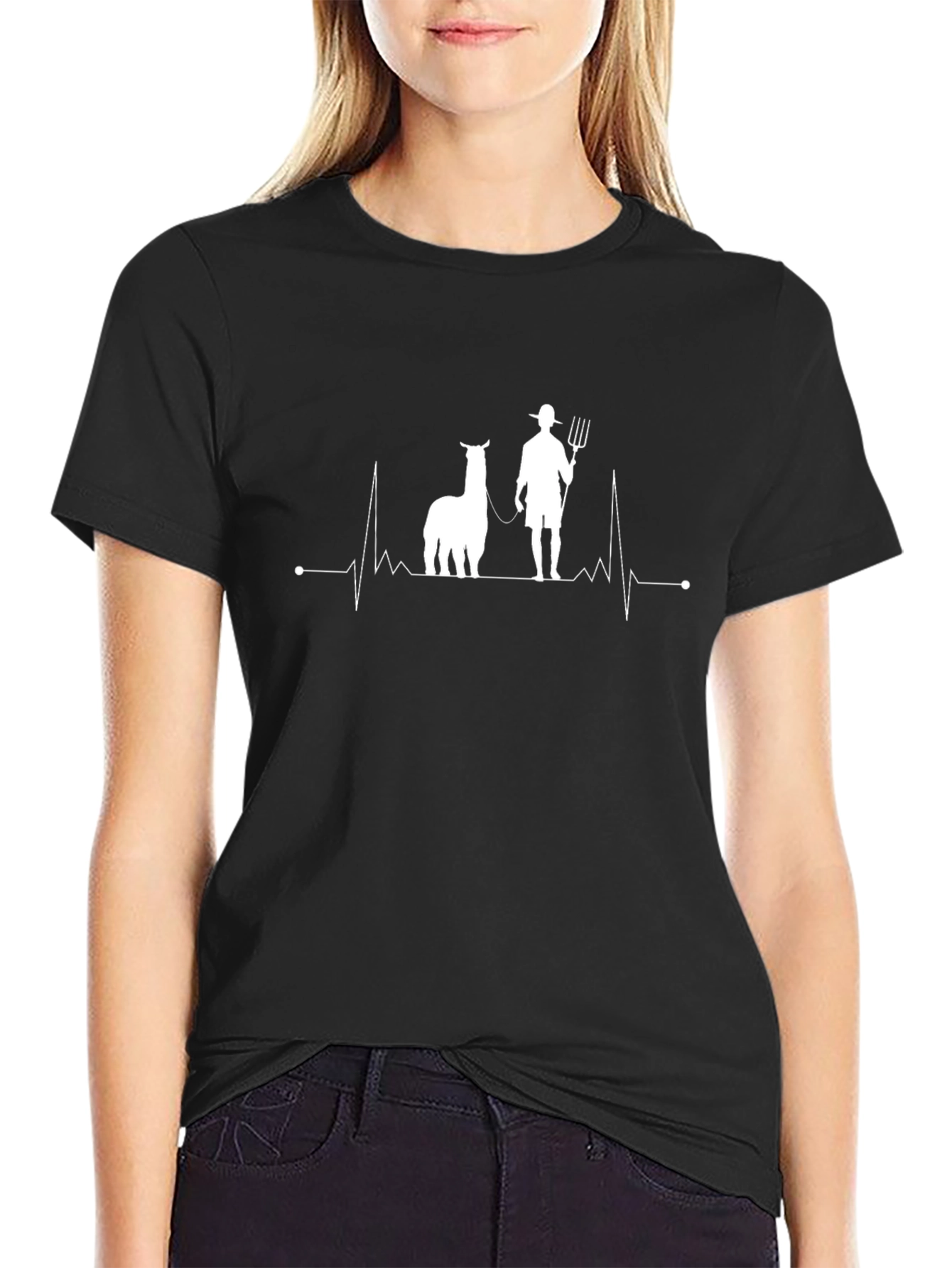 Llama Farmer Heartbeat T-Shirt - Novelty Tee