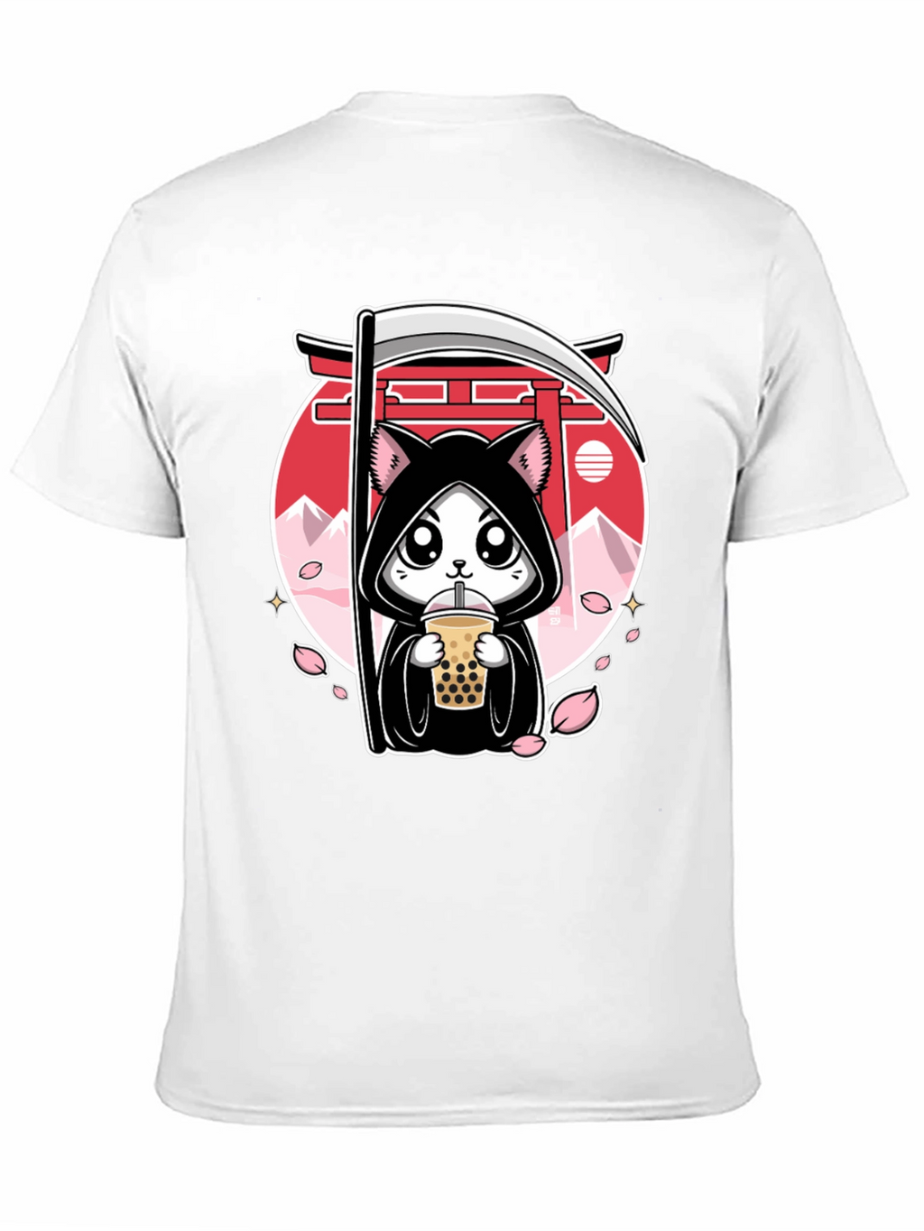 Kawaii Grim Reaper Cat Boba Tea Graphic Tee