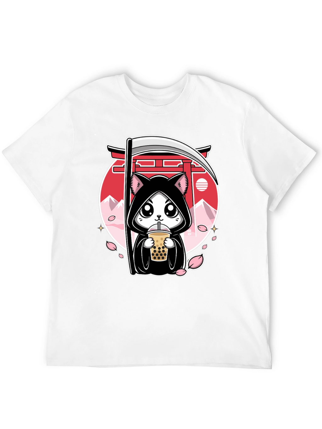 Kawaii Grim Reaper Cat Boba Tea Graphic Tee