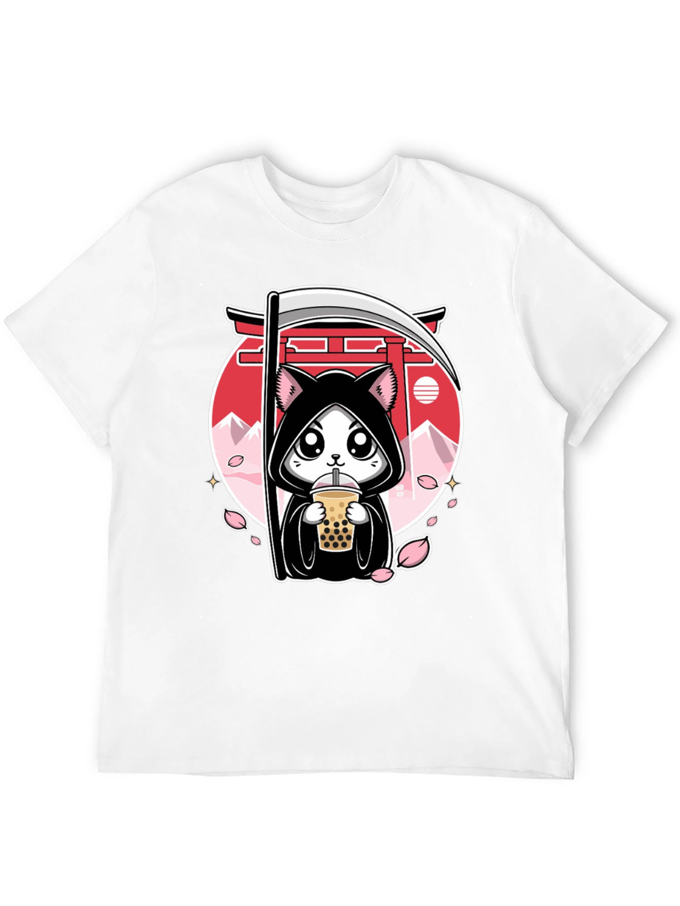 Kawaii Grim Reaper Cat Boba Tea Graphic Tee