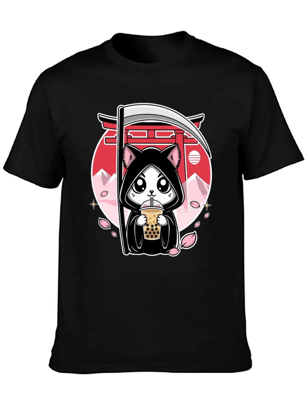 Kawaii Grim Reaper Cat Boba Tea Graphic Tee