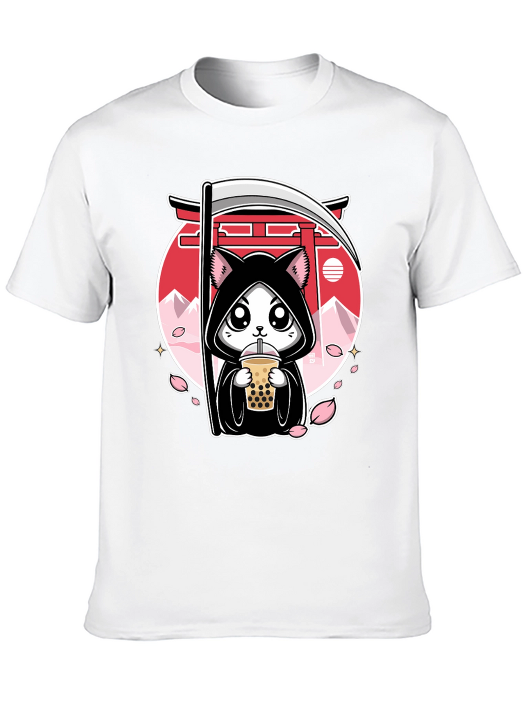 Kawaii Grim Reaper Cat Boba Tea Graphic Tee