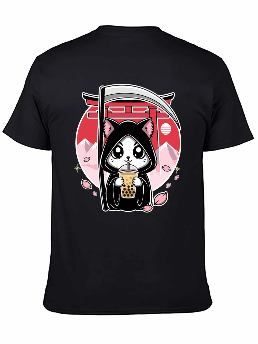 Kawaii Grim Reaper Cat Boba Tea Graphic Tee