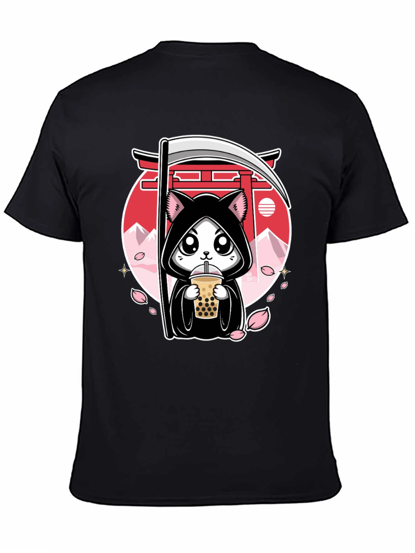 Kawaii Grim Reaper Cat Boba Tea Graphic Tee
