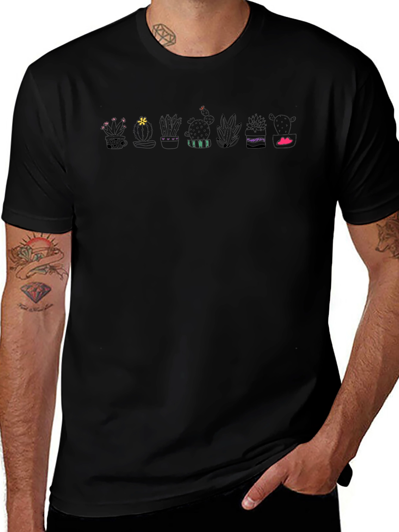 Cactus Plant Graphic Tee - Black Cotton T-Shirt