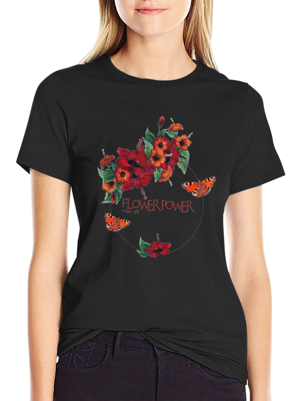 Flower Power Graphic Print Black T-Shirt