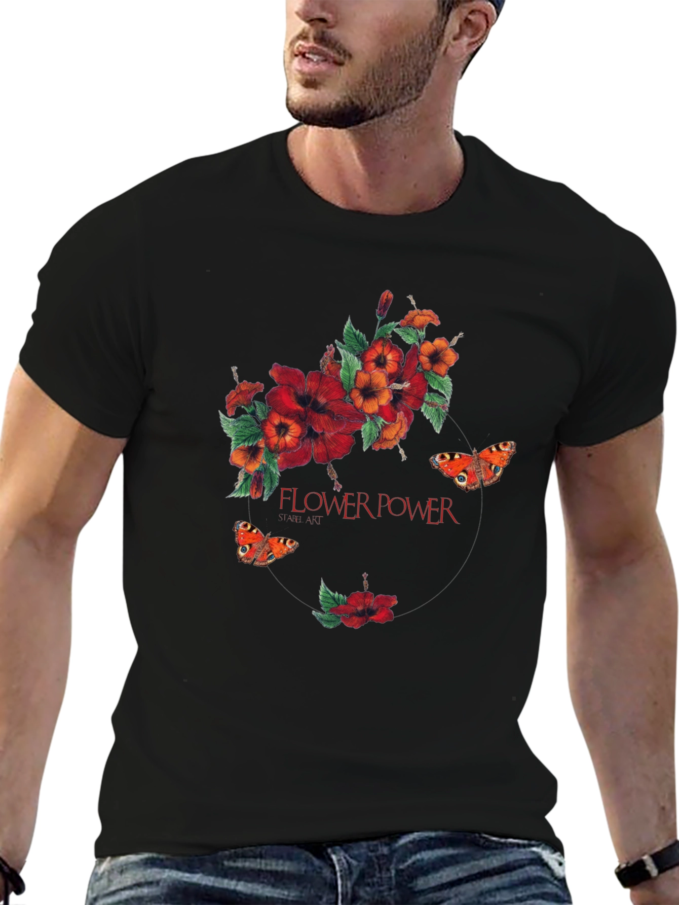 Flower Power Graphic Print Black T-Shirt