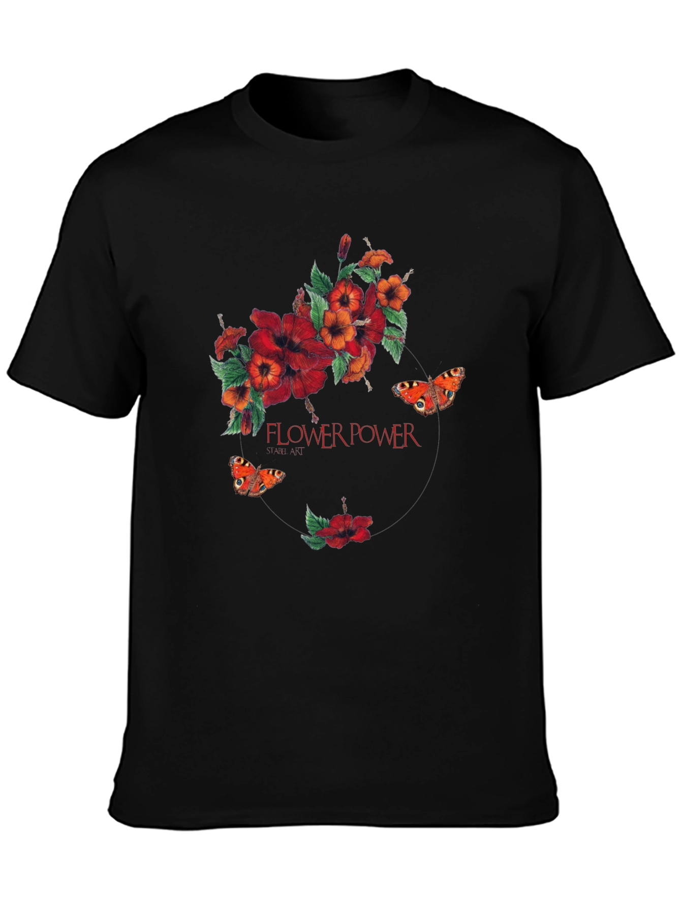 Flower Power Graphic Print Black T-Shirt