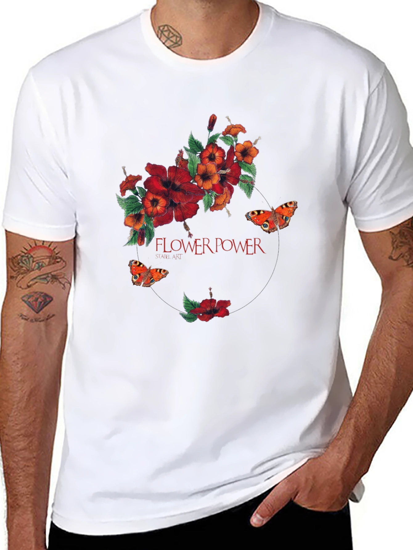 Flower Power Graphic Print Black T-Shirt