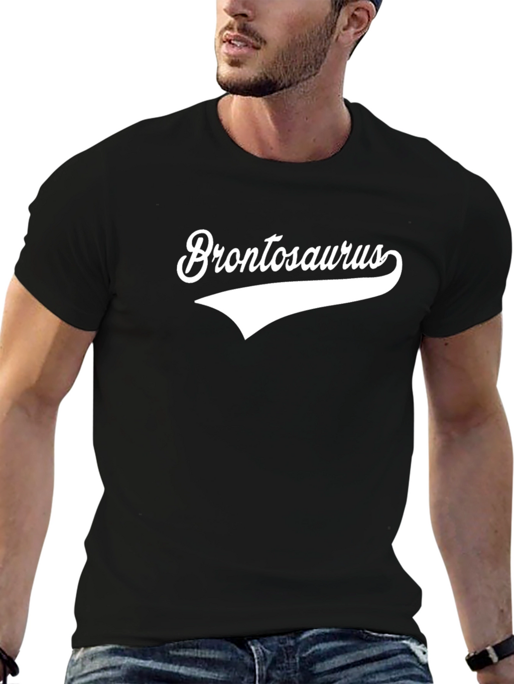 Brontosaurus Black T-Shirt - Retro Style