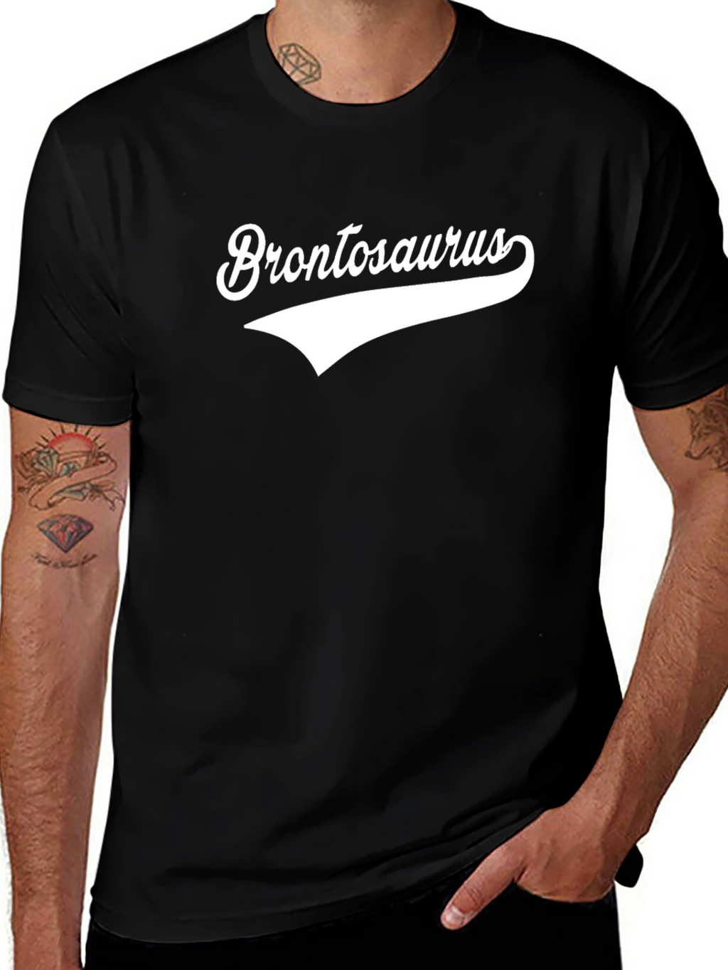 Brontosaurus Black T-Shirt - Retro Style