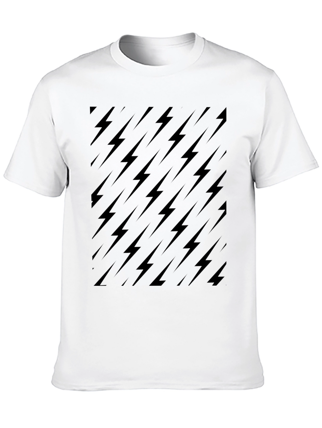 Black Lightning Bolt Pattern Crew Neck T-Shirt