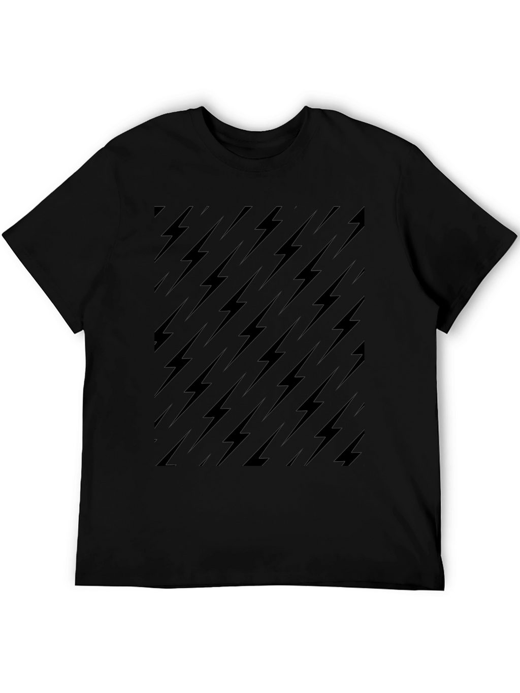 Black Lightning Bolt Pattern Crew Neck T-Shirt