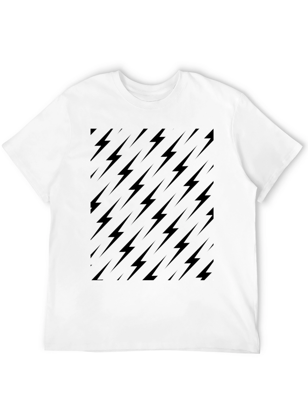 Black Lightning Bolt Pattern Crew Neck T-Shirt
