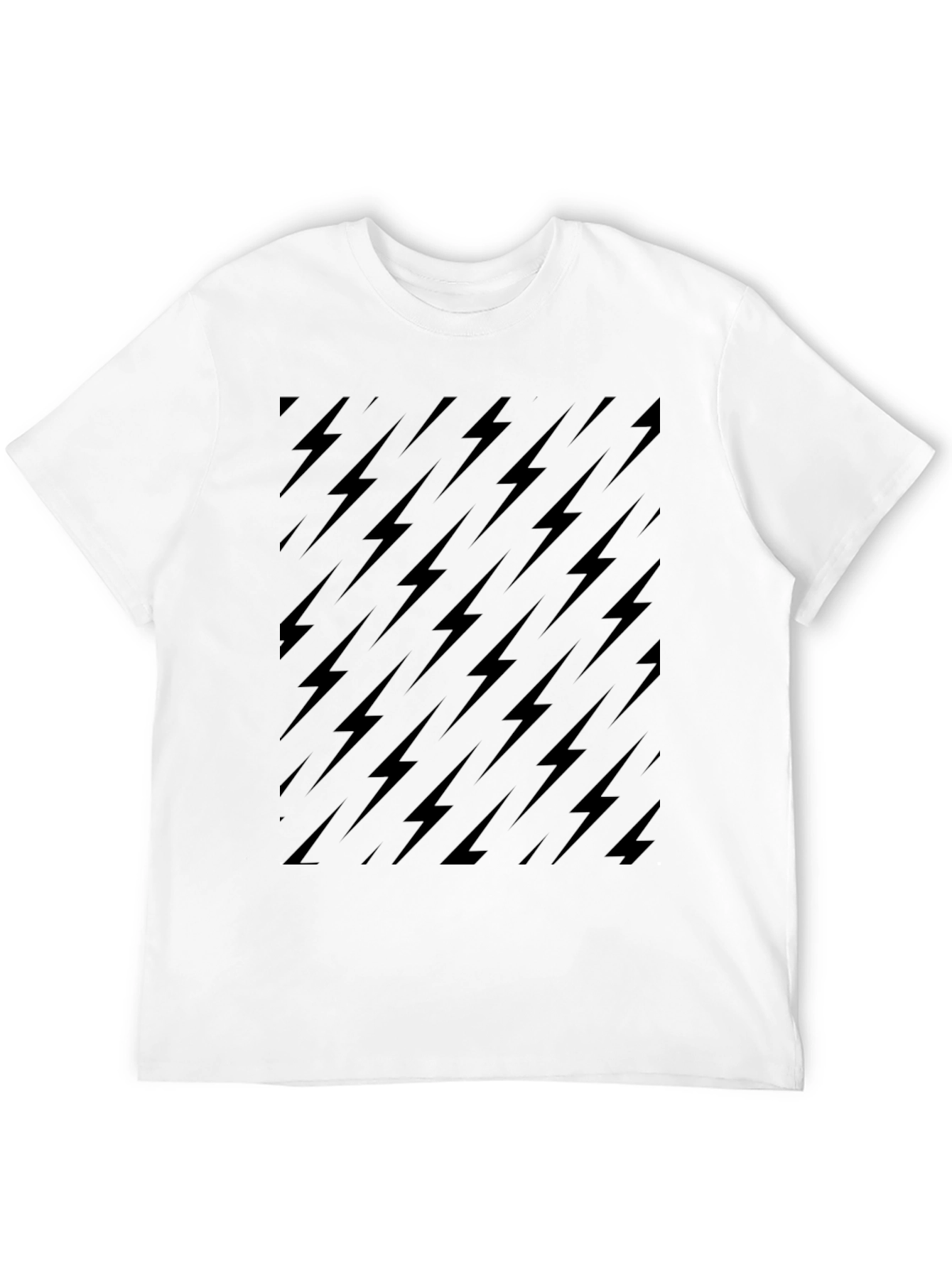 Black Lightning Bolt Pattern Crew Neck T-Shirt