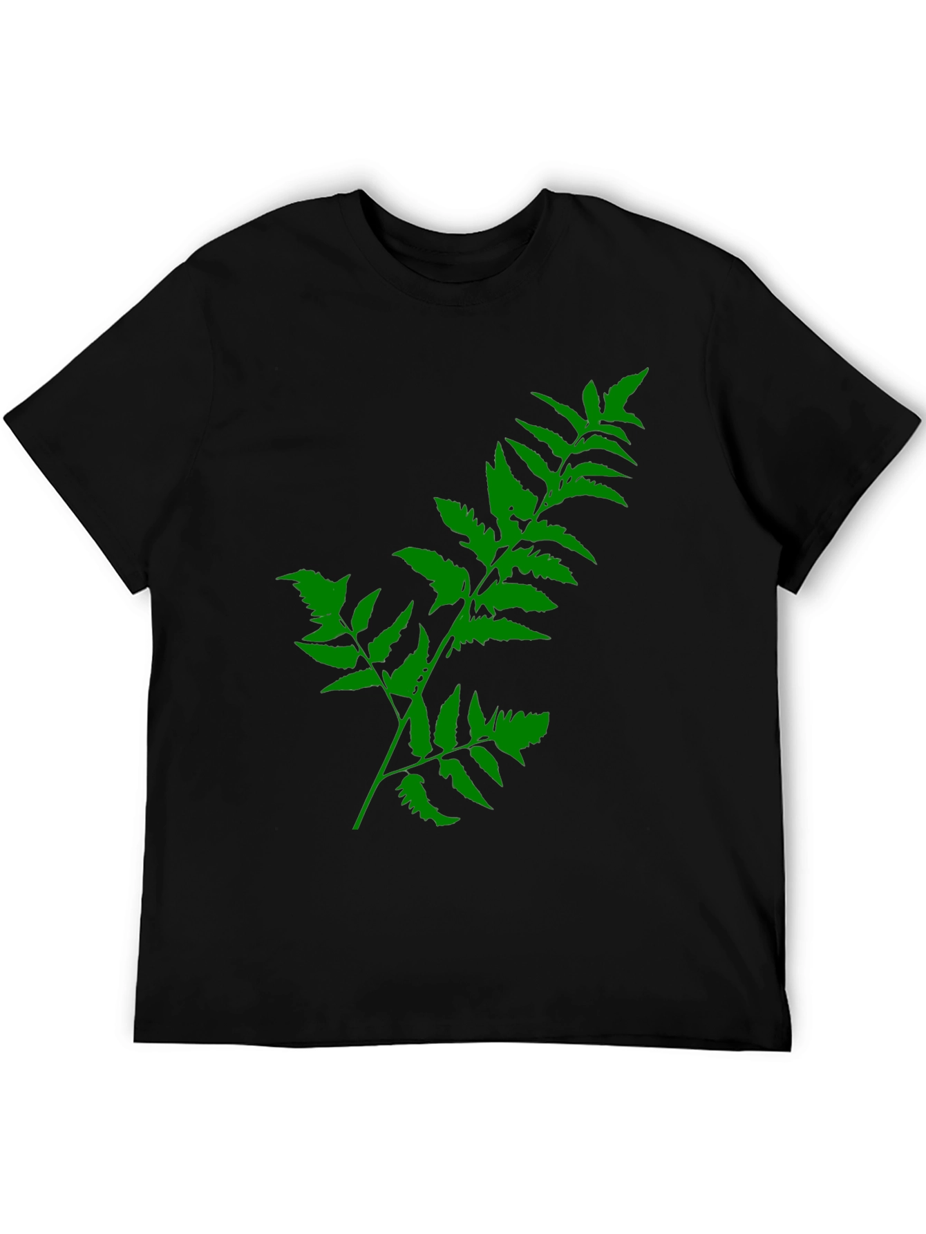 Green Fern Print Black T-Shirt