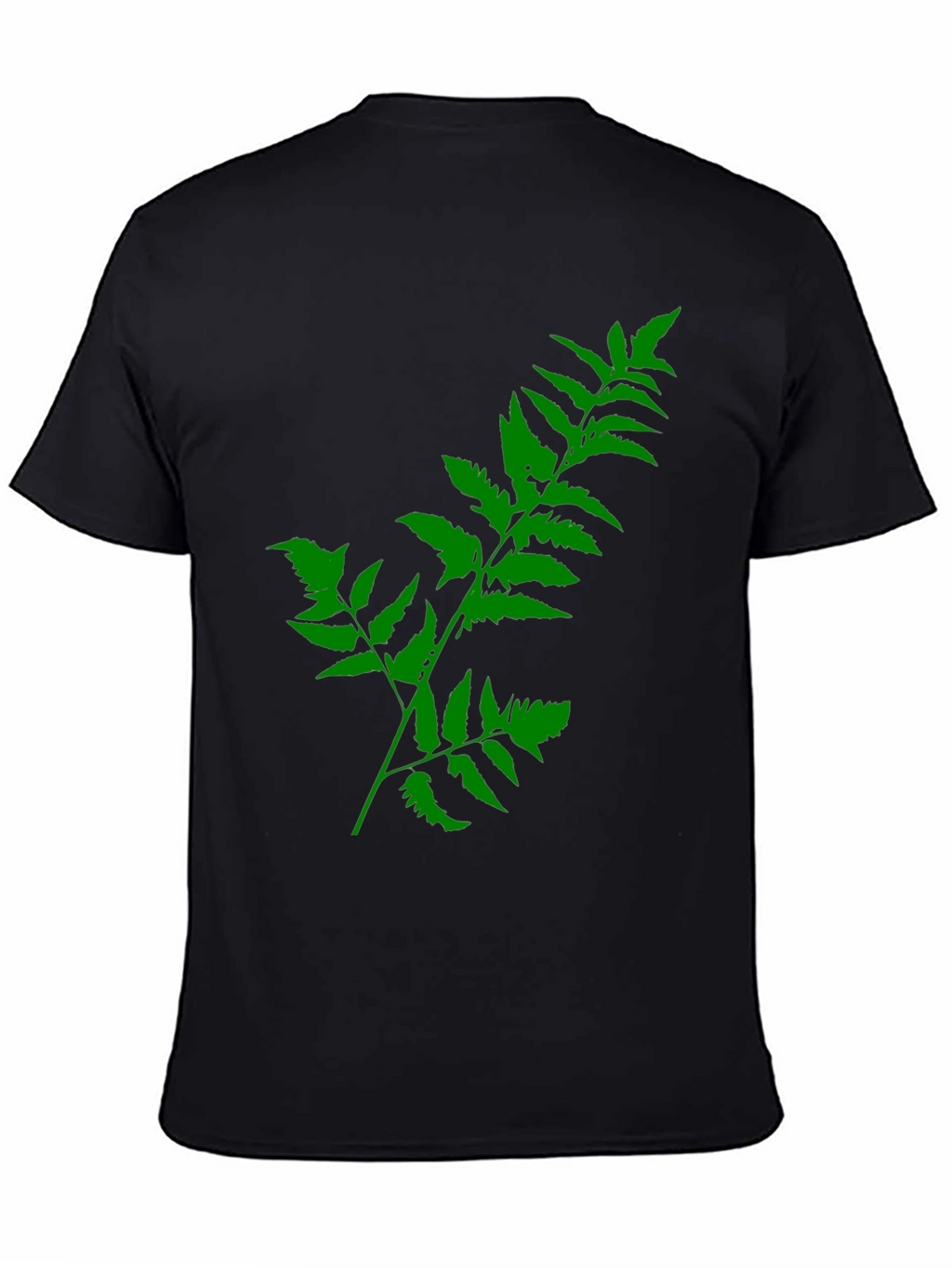Green Fern Print Black T-Shirt