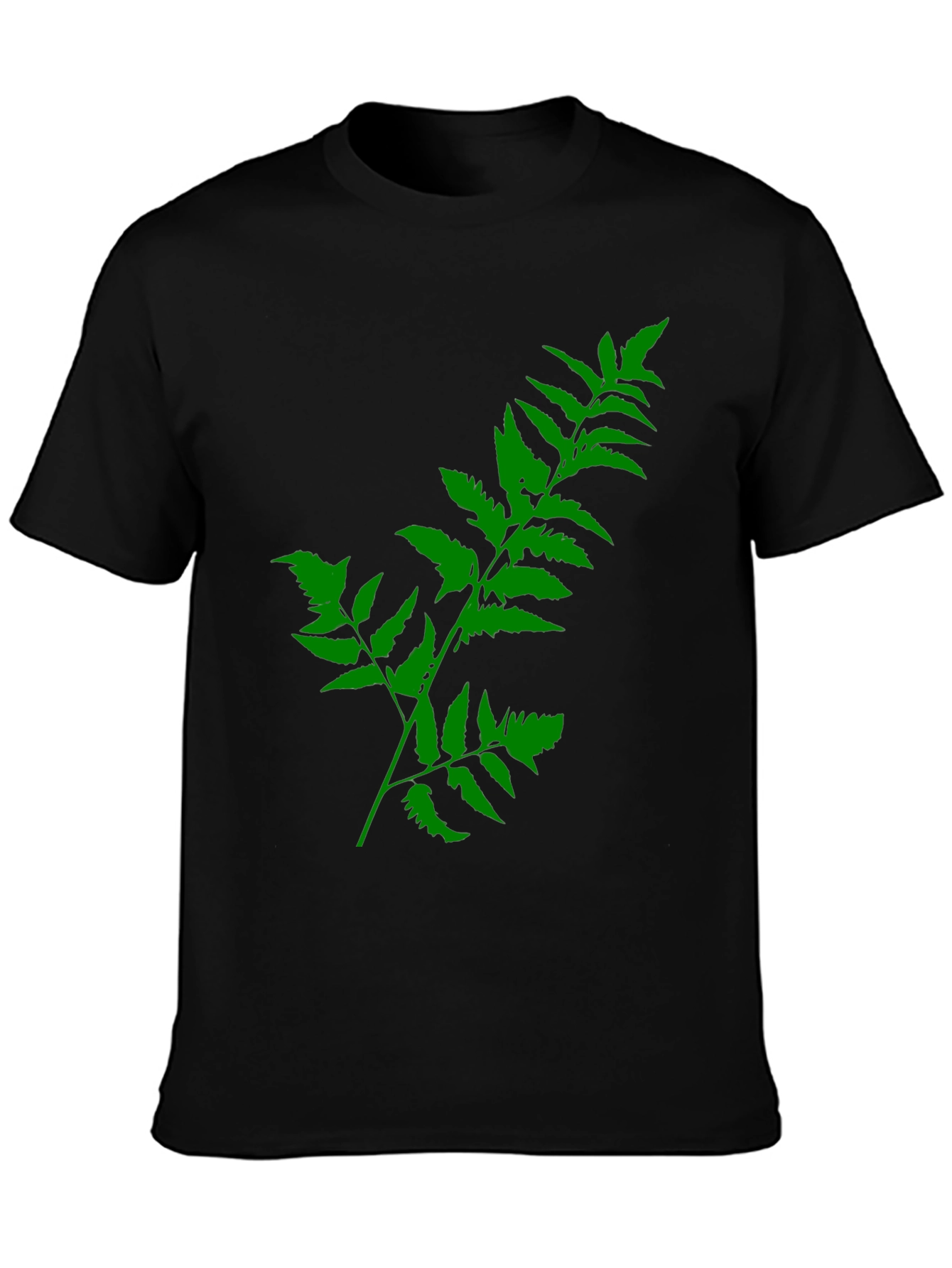 Green Fern Print Black T-Shirt
