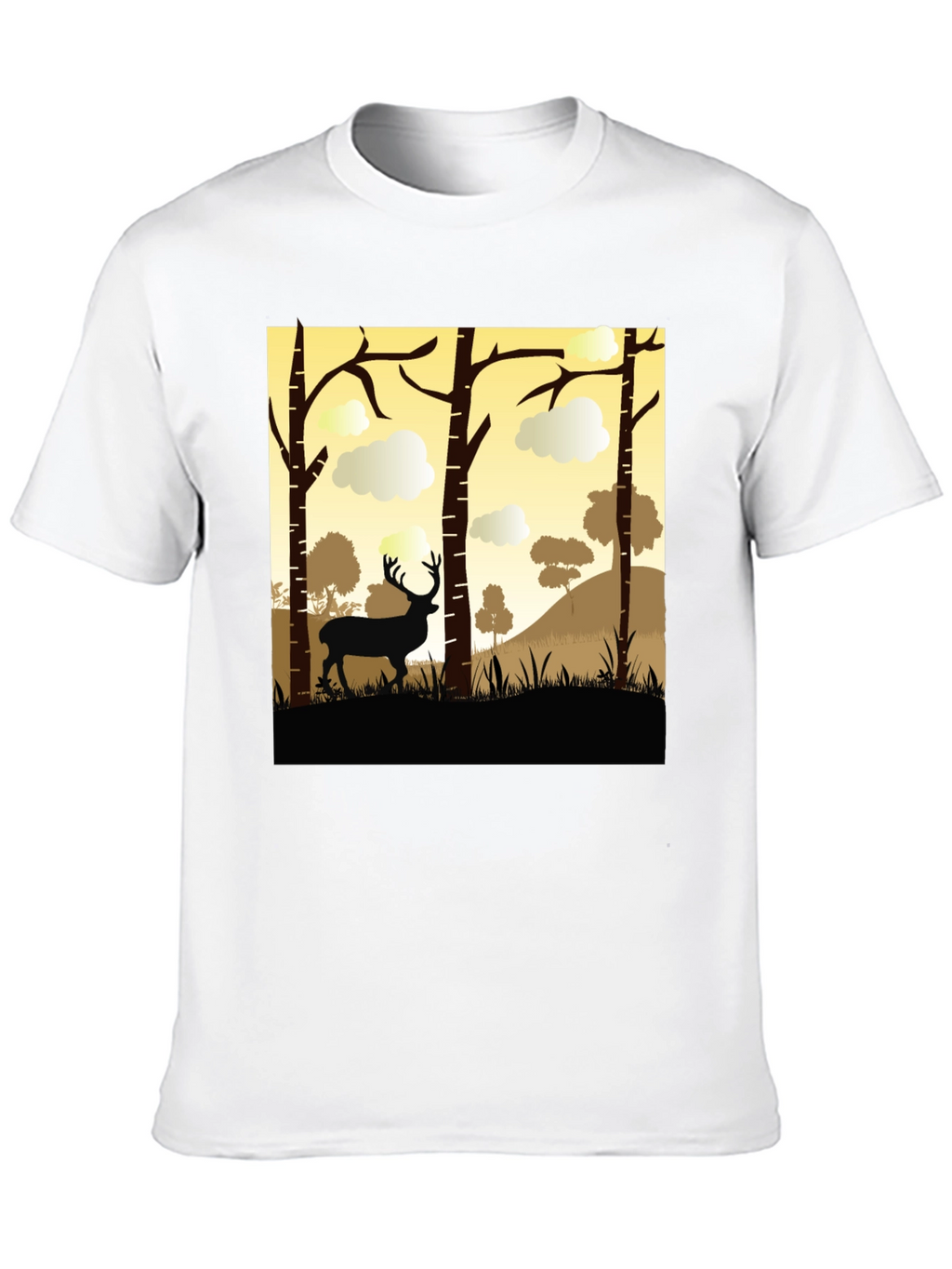 Black Deer Silhouette Forest Graphic Tee